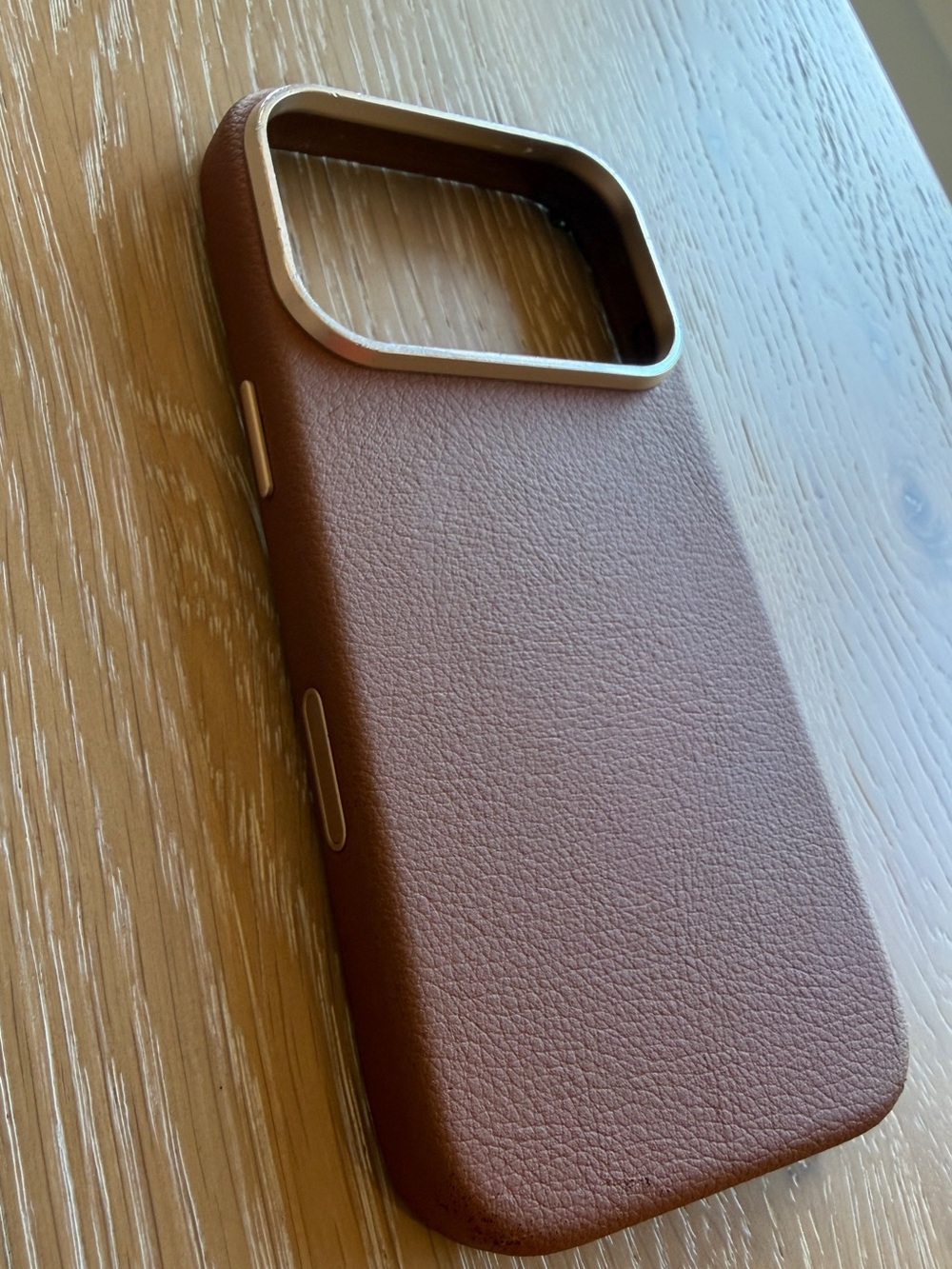 iPhone 17 Pro Otterbox Leather Brown Phone Case with Gold Trim